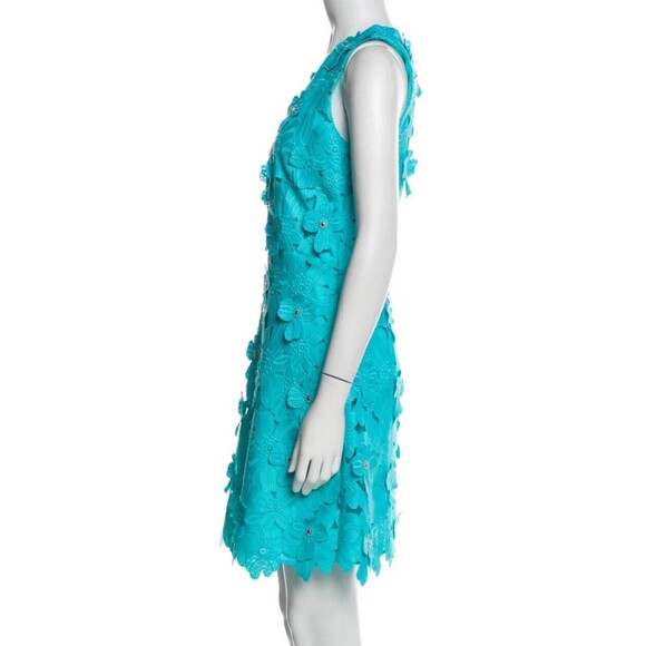 DESIGNER MICHAEL KORS TURQUOISE LACE PATTERN SLEEVELESS V NECK DRESS 4.R - Picture 4 of 11
